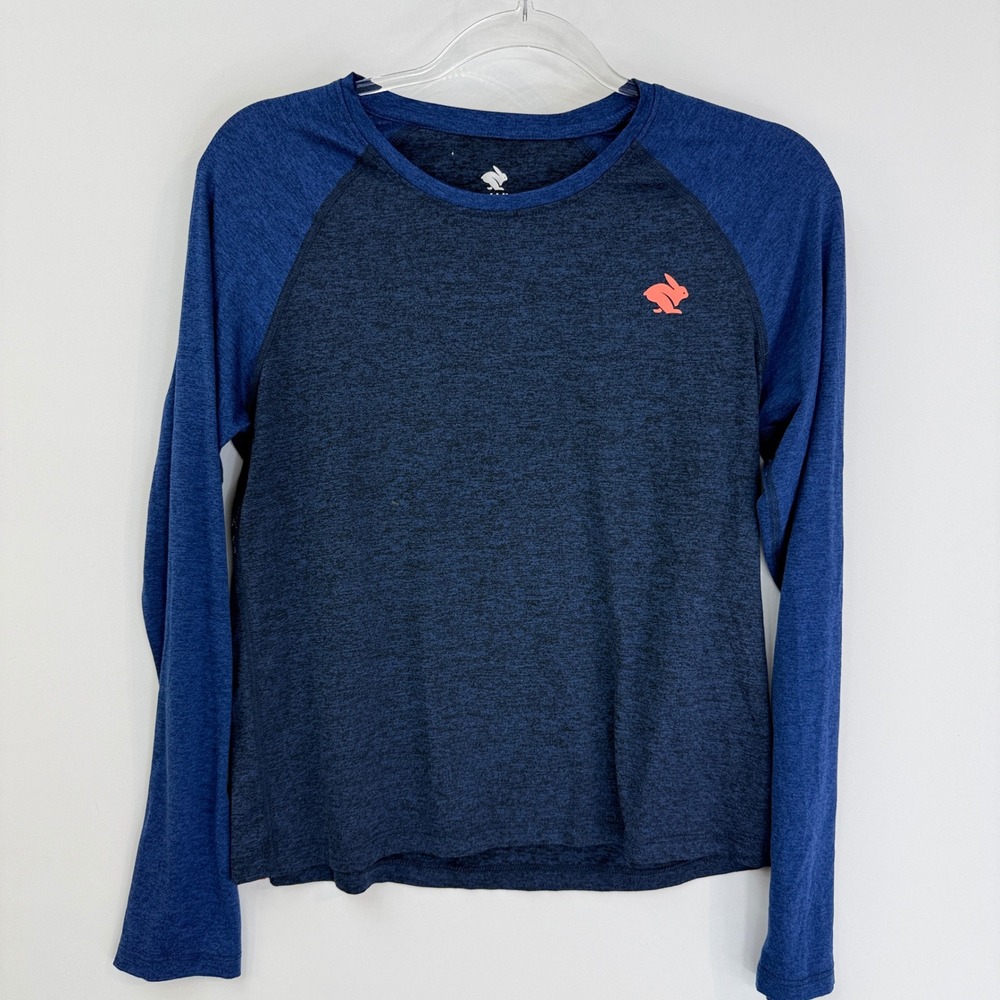 Rabbit EZ Tee Top Women MD Blue Heathered Raglan Long Sleeve Running Shirt